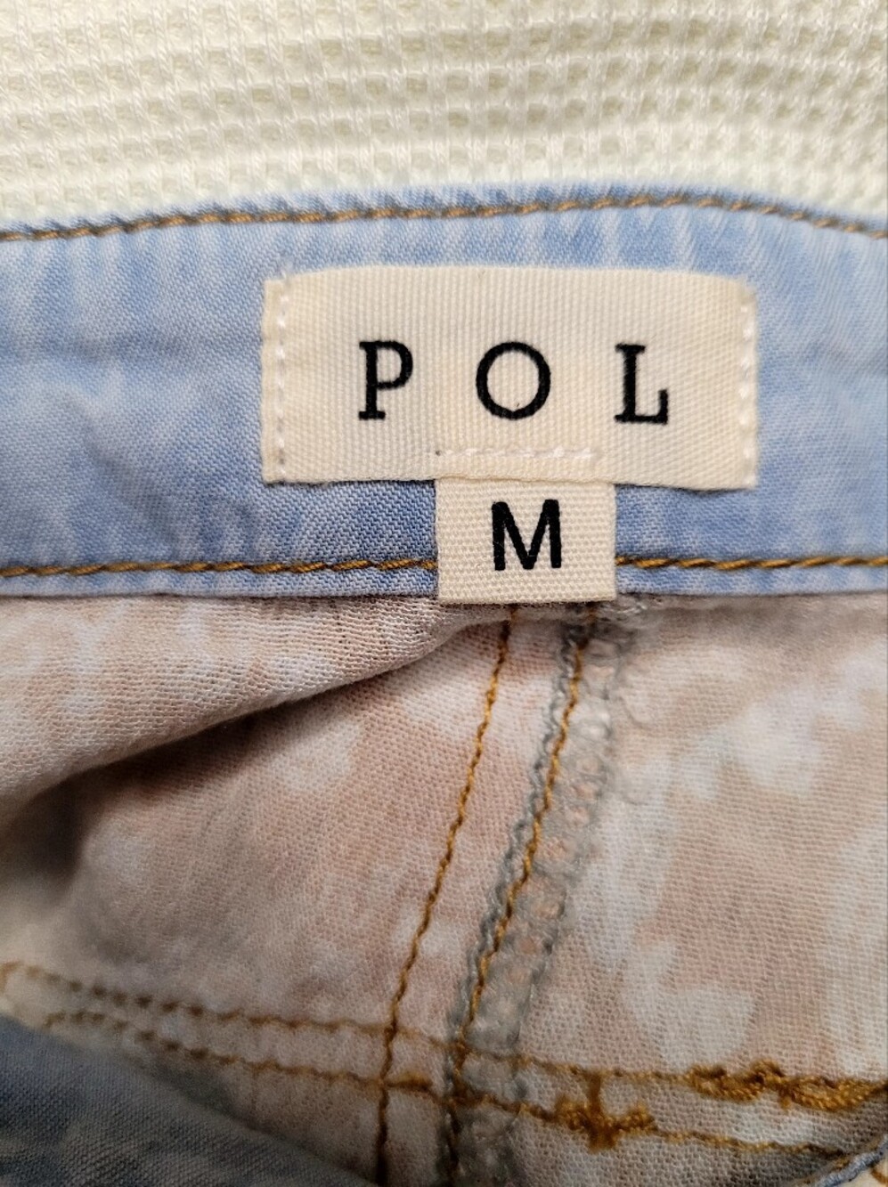 POL Button Down Denim Chambray Waffle Knit Flower Patchwork 100% Cotton Shacket - Picture 10 of 11